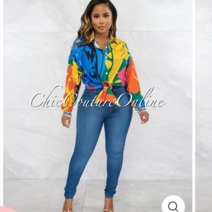 LARAMIE MULTI-COLOR PRINT BUTTONED LONG SLEEVES SHIRT DRESS